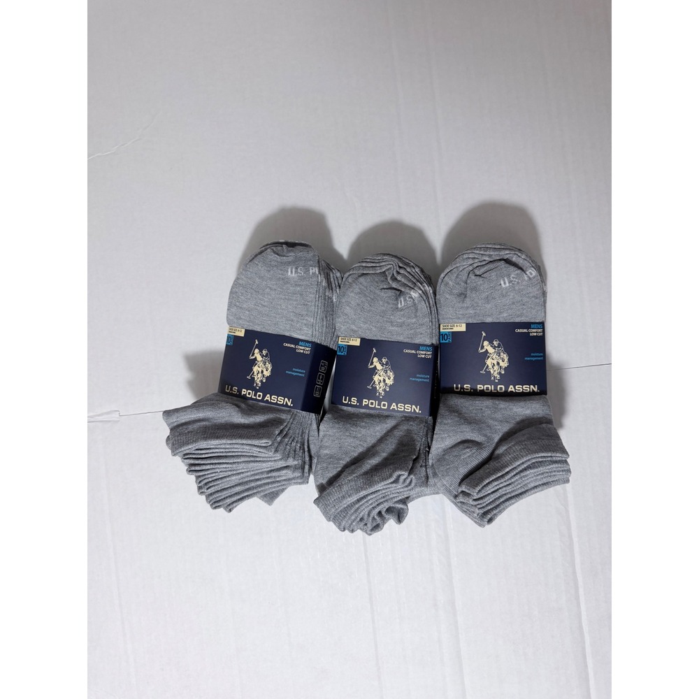 US Polo Assn Mens 30 Pair Low Cut Socks Gray Casual Comfort Shoe Size 6-12 Lot